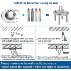 Crochet De Fixation Murale Pour Hamac Suspendu,Yoga,Chaise Accrochante Et Sac De Boxe, Acier Inoxydable Kit De Suspension Trainer Avec Mousqueton Et Vis De Fixation Fontainebleau Argent Zhuoxuan A -Promos Jardin Lumi Magasin 93442602 5