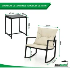 Garden Set - Chaise à Bascule - 2 Personnes Avec Coussin Et Table - Rotin Noir - MaxxGarden -Promos Jardin Lumi Magasin 94113951 4
