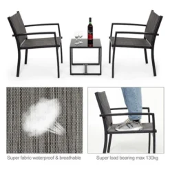 Salon De Jardin 2 Places 3 Pièces - 2 Chaises Et 1 Table Basse Plateau Verre Trempé Pour Jardin, Terrasse, Gris - IntimaTe WM Heart -Promos Jardin Lumi Magasin 94227817 3