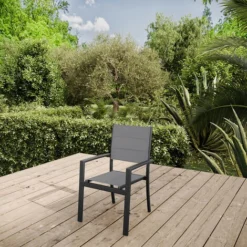 Lot De 4 Fauteuils Aluminium Texaline Gris Clair - Meuble De Jardin - Rembourée - 58X57X85CM -Promos Jardin Lumi Magasin 94349306 3