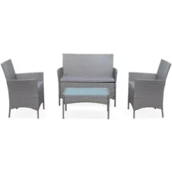 Ensemble De Jardin En Résine Tressée. Salon 4 Places Fauteuil Moltès Gris / Gris -Promos Jardin Lumi Magasin 9505811 3