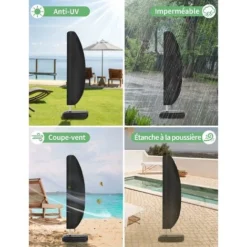 Housse De Parasol En Tissu Oxford 210D Résistante à L’eau, Au Vent, Aux UV Et Aux Déchirures Extra Large Avec Fermeture éclair 280cm:30x81x45cm -Promos Jardin Lumi Magasin 95434203 4