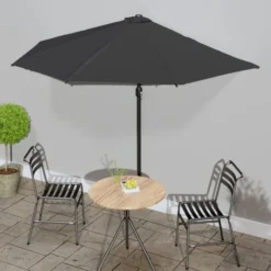 NICEON Parasol De Balcon Avec Mât En Aluminium Noir 300x150x253cm Demi