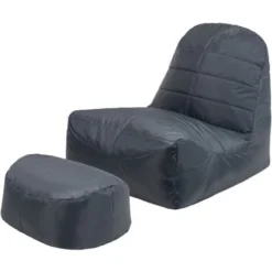 Veeva Pouf Fauteuil Et Repose-Pieds Vista, XL Poufs D’intérieur Et D’extérieur, Gris
