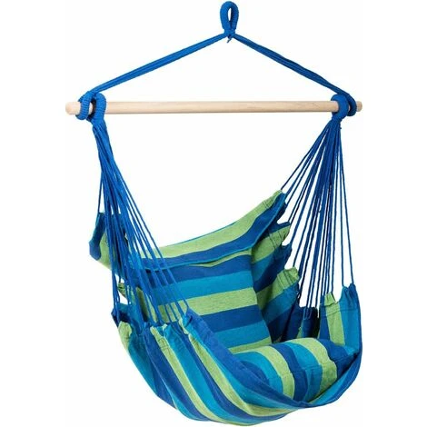 RELAX4LIFE Chaise Hamac Pivotant à La Corde Avec 2 Coussins Pour Intérieur Et Extérieur,Fauteuil Suspendu Charge Max 160KG Pour Jardin Chambre Patio,120X99CM (Bleu) 3 RELAX4LIFE Chaise Hamac Pivotant à La Corde Avec 2 Coussins Pour Intérieur Et Extérieur,Fauteuil Suspendu Charge Max 160KG Pour Jardin Chambre Patio,120X99CM (Bleu) – Image 3