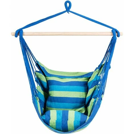 RELAX4LIFE Chaise Hamac Pivotant à La Corde Avec 2 Coussins Pour Intérieur Et Extérieur,Fauteuil Suspendu Charge Max 160KG Pour Jardin Chambre Patio,120X99CM (Bleu) 4 RELAX4LIFE Chaise Hamac Pivotant à La Corde Avec 2 Coussins Pour Intérieur Et Extérieur,Fauteuil Suspendu Charge Max 160KG Pour Jardin Chambre Patio,120X99CM (Bleu) – Image 4