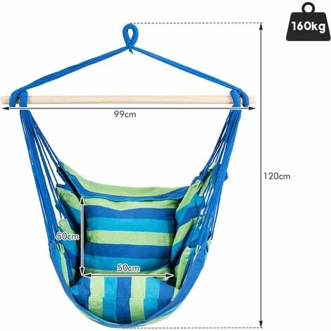 RELAX4LIFE Chaise Hamac Pivotant à La Corde Avec 2 Coussins Pour Intérieur Et Extérieur,Fauteuil Suspendu Charge Max 160KG Pour Jardin Chambre Patio,120X99CM (Bleu) 5 RELAX4LIFE Chaise Hamac Pivotant à La Corde Avec 2 Coussins Pour Intérieur Et Extérieur,Fauteuil Suspendu Charge Max 160KG Pour Jardin Chambre Patio,120X99CM (Bleu) – Image 5