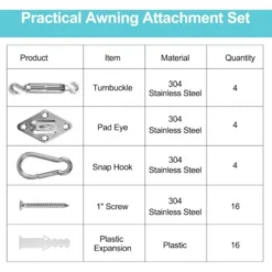 Kit De Fixation Pour Voile D'ombrage, Acier Inoxydable Soleil Voile D'ombrage Kit De Fixation Pour Triangle Et Carré, Rectangle, Du Soleil Voile D'ombrage Accessoires De Fixation -Promos Jardin Lumi Magasin 96371874 4
