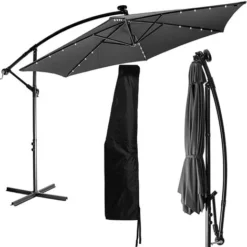 STILISTA Parapluie 350 Cm Avec éclairage LED Et Dispositif à Manivelle, Couverture Incluse, Anthracite