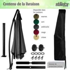 STILISTA Parapluie 350 Cm Avec éclairage LED Et Dispositif à Manivelle, Couverture Incluse, Anthracite -Promos Jardin Lumi Magasin 96809777 3