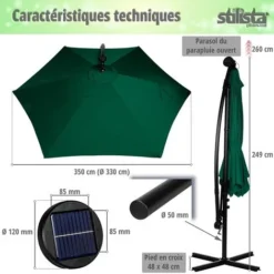 STILISTA Parapluie 350 Cm Avec éclairage LED Et Dispositif à Manivelle, Couverture Incluse, Anthracite -Promos Jardin Lumi Magasin 96809777 4