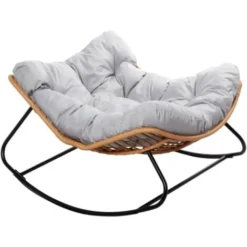 Fauteuil à Bascule En Résine Tressée Coussin Gris CANGGU