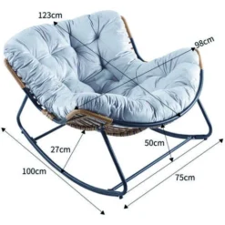 Fauteuil à Bascule En Résine Tressée Coussin Gris CANGGU -Promos Jardin Lumi Magasin 96994062 4