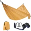 Hamac Jardin Exterieur Voyage Ultra-léger Double Couche Durable En Parachute Nylon Max Payload 300KG275x140cm 2 Mousquetons2 SanglesHamac De Camping Randonnée Trekking (jaune Sable)