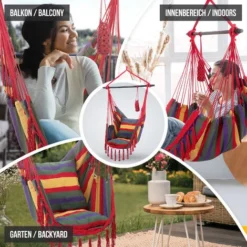 MIADOMODO® Chaise Hamac - Max. 150 Kg, Coussins Amovibles, Barre D'Écartement En Acier, Multicolore - Fauteuil Suspendu, Siège, Balançoire, De Jardin, Balcon, Patio, Intérieur/Extérieur -Promos Jardin Lumi Magasin 97945773 5
