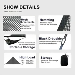 Hamac Triangulaire Hamac Portable Multi-Personnes Hamac AéRien De Camping En Plein Air 3 Points Conception Pour 2-3 Personnes Pour Voyage Jardin Jardin Camping,Noir,400 400 400cm -Promos Jardin Lumi Magasin 98453025 4