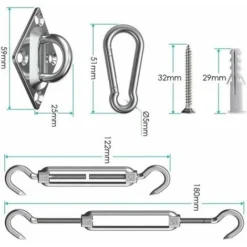 Kit De Fixation Pour Voile D'Ombrage, 44 Pcs Inoxydable Kit De Montage Fixations D'ombrage De Voile, Kit Accessoires De Fixation De Matériel Pour Auvents Carrés Rectangle Et Triangulaires -Promos Jardin Lumi Magasin 98863826 5
