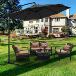 Parasols En Aluminium Parasol De Jardin Avec Protection Solaire Parasols En Porte-à-faux Réglables En Hauteur Avec Manivelle UV40+ (Ø300 Cm, Gris Foncé) NAIZY -Promos Jardin Lumi Magasin 99356804 3