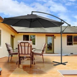 Parasols En Aluminium Parasol De Jardin Avec Protection Solaire Parasols En Porte-à-faux Réglables En Hauteur Avec Manivelle UV40+ (Ø300 Cm, Gris Foncé) NAIZY -Promos Jardin Lumi Magasin 99356804 4