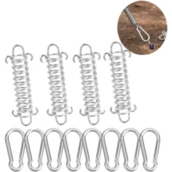 4PCS Ressort Voile D'Ombrage Et 8PCS Petit Mousqueton, Fixation Voile D'Ombrage Boucle Corde Ressort Pour Tente Camping En Plein Air Randonnée Voyage Pique-Nique